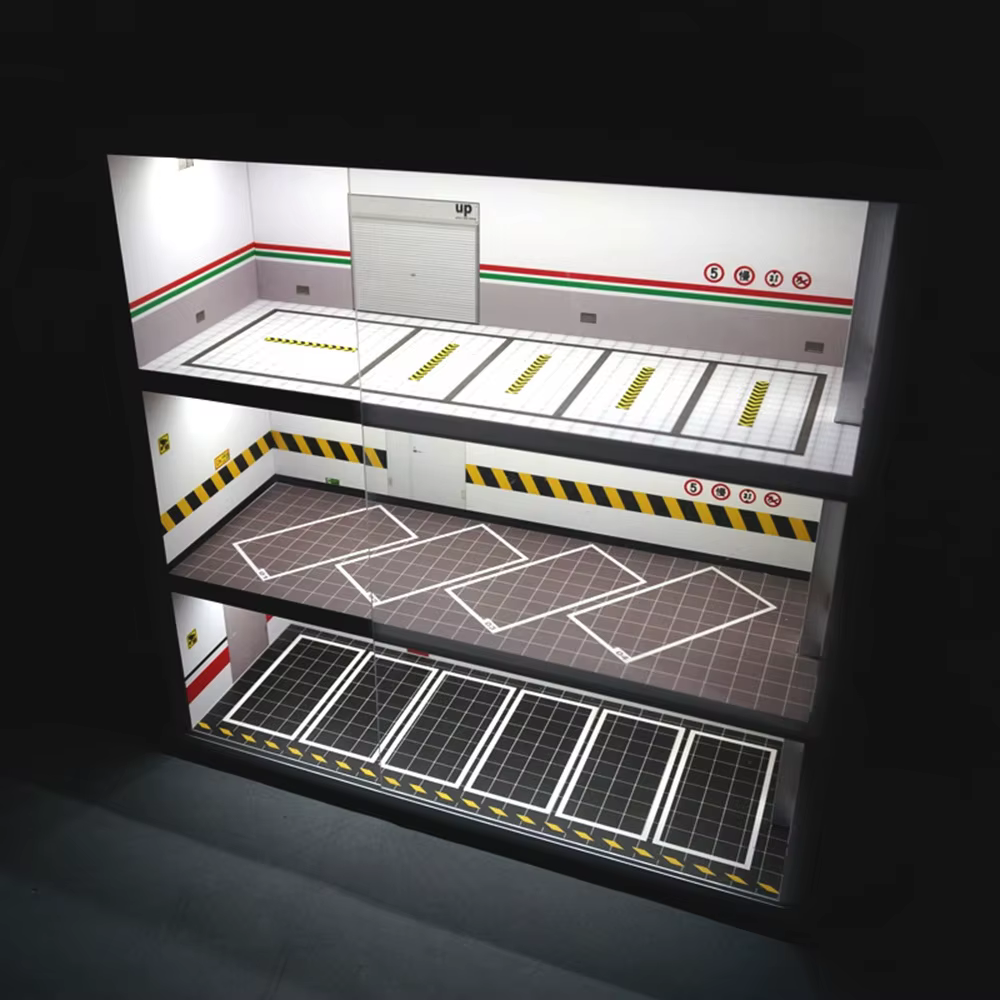 Vitrine de voiture modèle moulé sous pression avec lumière LED, vitrine de garage, vitrine de parkin