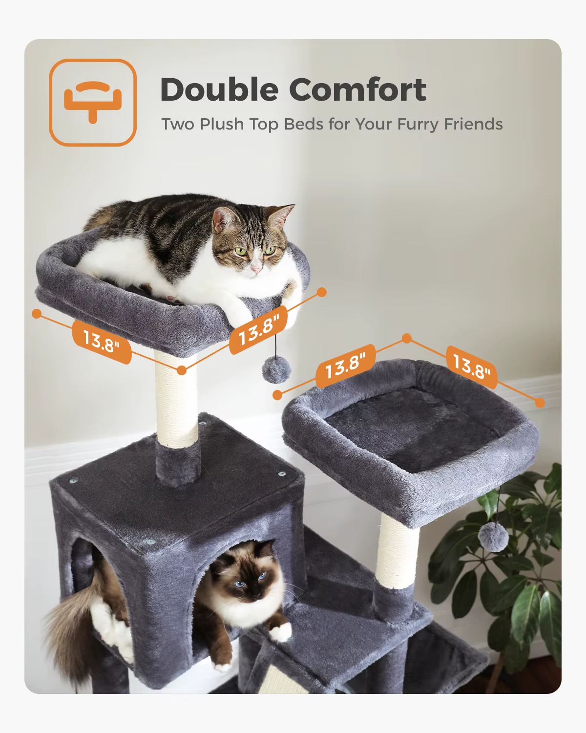 Grand Arbre à Chat d'Nikde 71 Pouces, Tour à Plusieurs Niveaux avec 2 Perchoirs, 2 Condos, Hamac et 