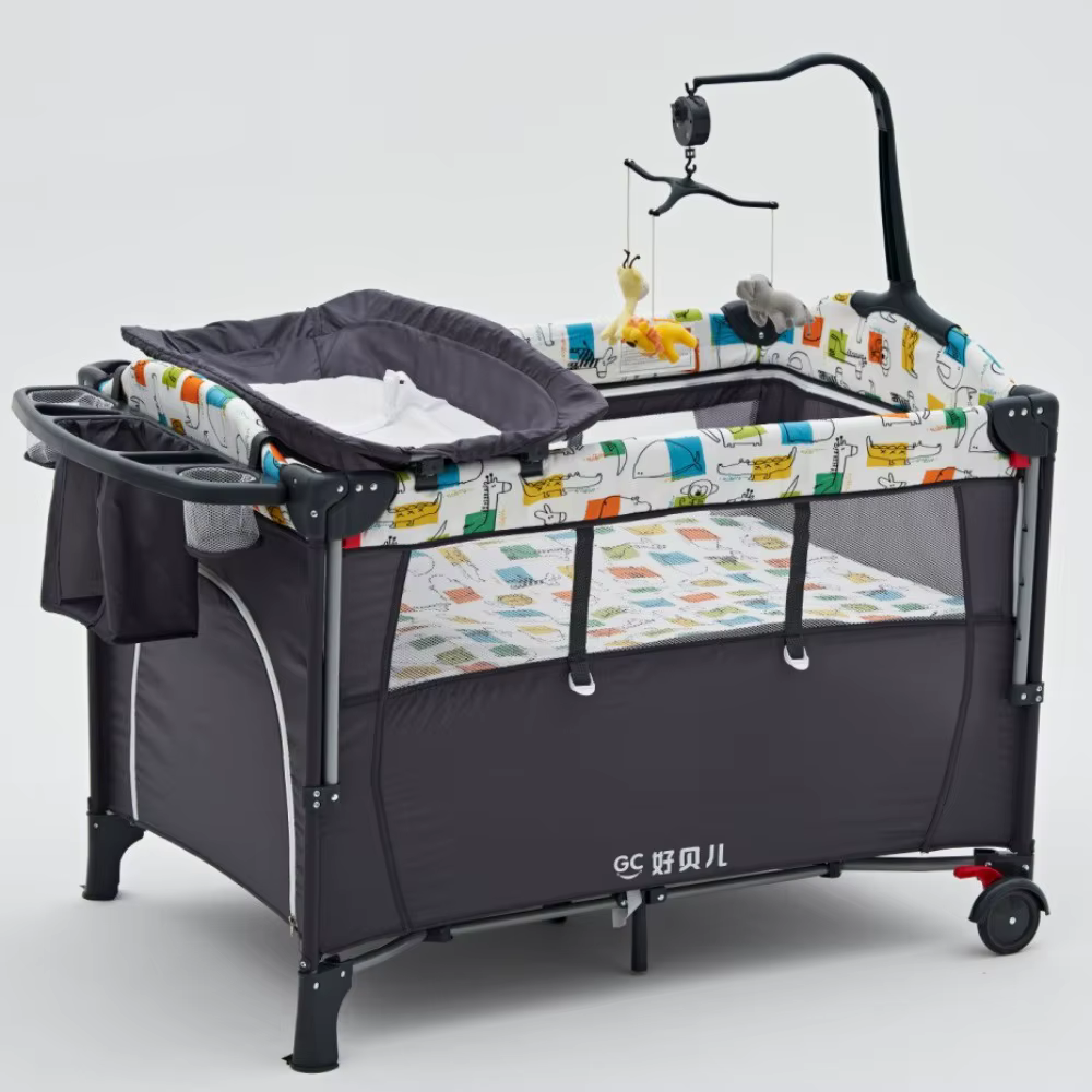 Lit bébé pliable 4 en 1 0-3 ans Lit multifonctionnel avec berceau Table à langer pour bébé