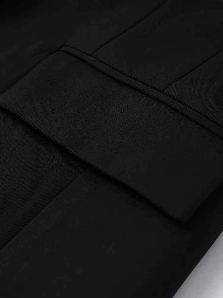 Blazer long noir pour femme, style bureau, manches longues, col rabattu, tunique, simple boutonnage,