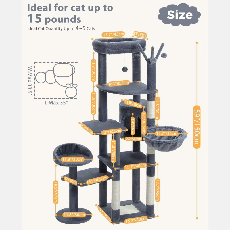 Arbre à chat à plusieurs niveaux pour chats d'intérieur, tour à chat avec griffoir recouvert de sisa