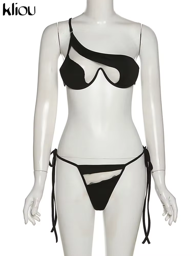 Kliou Patchwork 2 pièces ensemble tenues femmes été une épaule bandeau hauts de soutien-gorge + culo