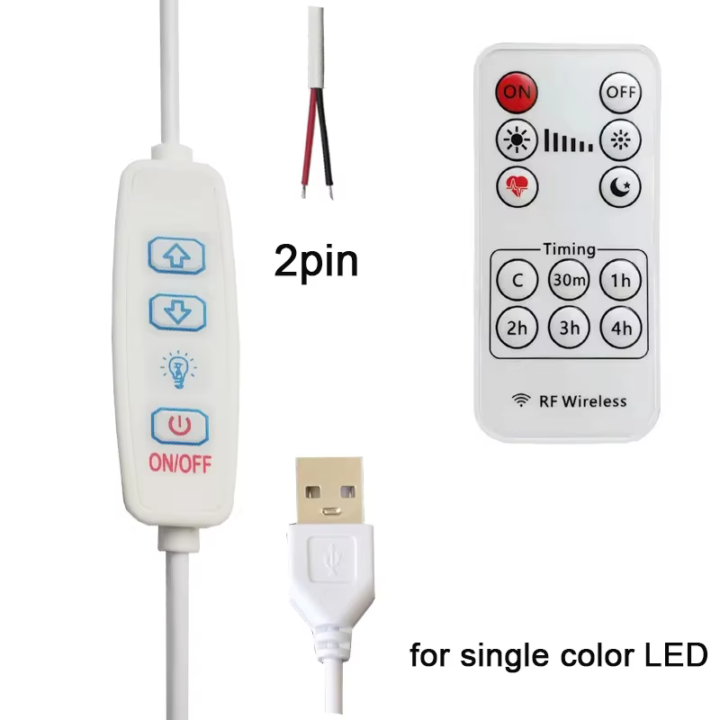 Variateur LED DC 5V, câble USB de 1.5m avec interrupteur, télécommande variable, fil d'extension 2 b