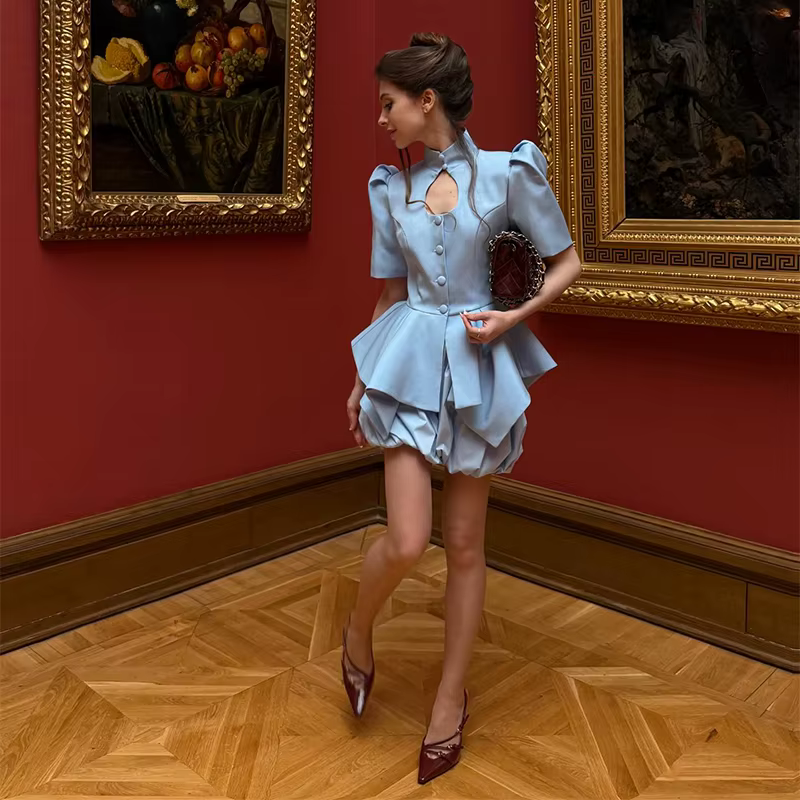 Ensemble deux pièces gothique noir pour femmes, haut à manches bouffantes et short taille haute, ten