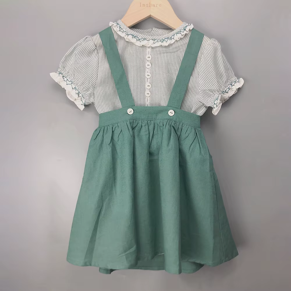 Boutique de vêtements pour enfants, tenue à rayures pour garçons et filles, ensemble en coton et lin