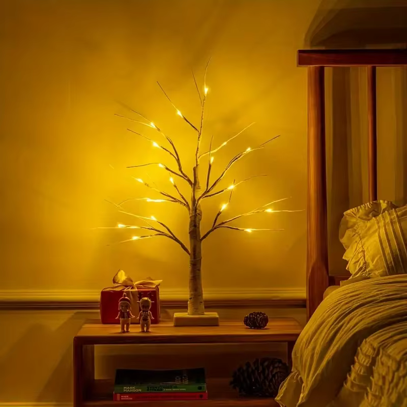 24 Led arbre scintillant de pâques fée lumière Branches d'arbre de bouleau 3AA et USB alimenté arbre