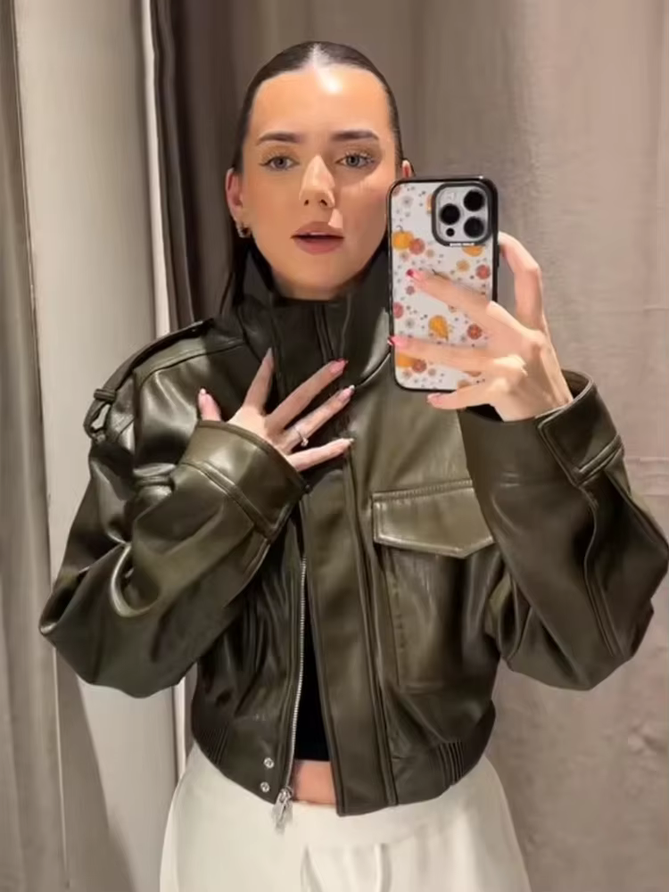 Nouvelles Vestes Courtes Décontractées en Similicuir Chic pour Femme, Coupe Ample avec Fermeture Écl