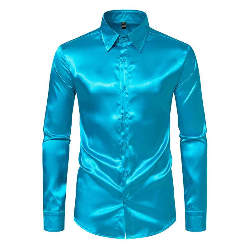 Chemises de luxe en Satin noir pour hommes, chemise de smoking lisse en soie, couleur unie, pour fêt