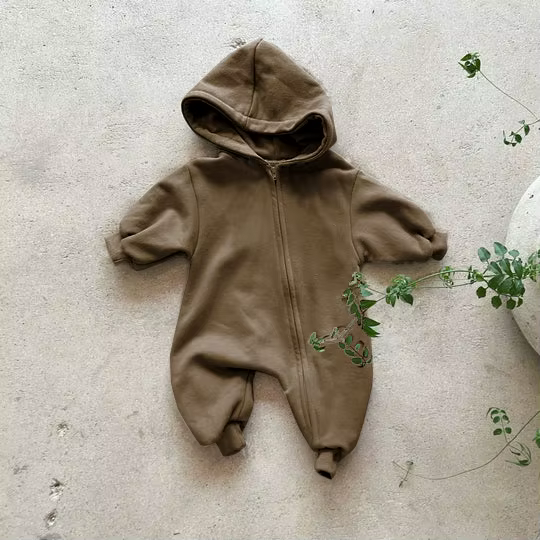 Combinaison à capuche avec poche pour bébé, vêtements pour nouveau-né, barboteuse confortable à capu