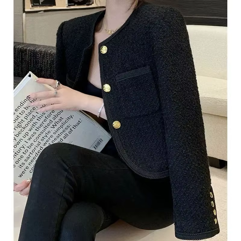 Vestes courtes en fausse laine pour femmes, manteau à boutonnage simple, vêtements d'extérieur éléga