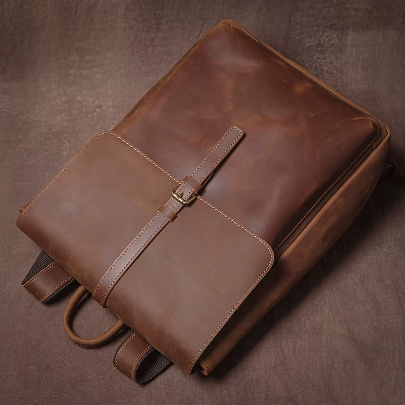 GURO – sac à dos rétro en cuir véritable pour hommes et femmes, sac de voyage à rabat Simple, en cui