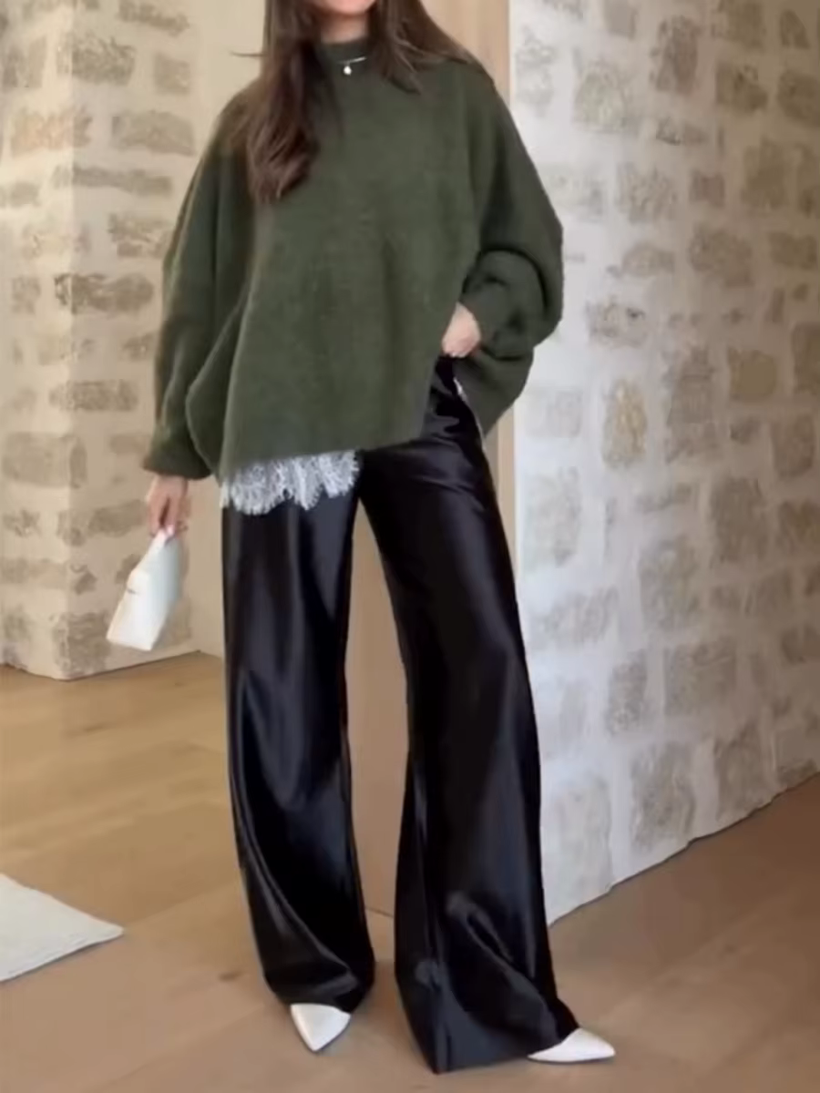 Nouveau pantalon large en satin de soie pour femme, taille basse, style baggy Y2K, pour les fêtes, l