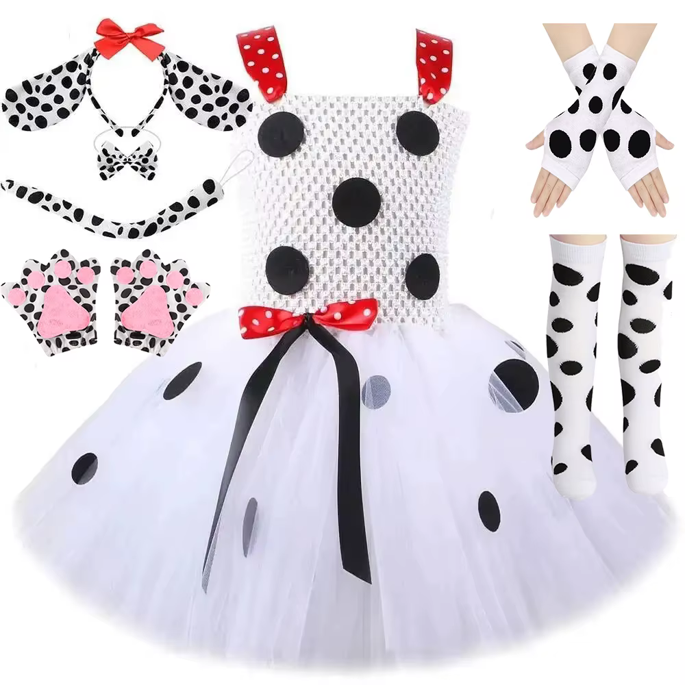 Costumes de chien dalmatien blanc pour bébés filles, robe Tutu de chiot tacheté pour enfants, tenue 