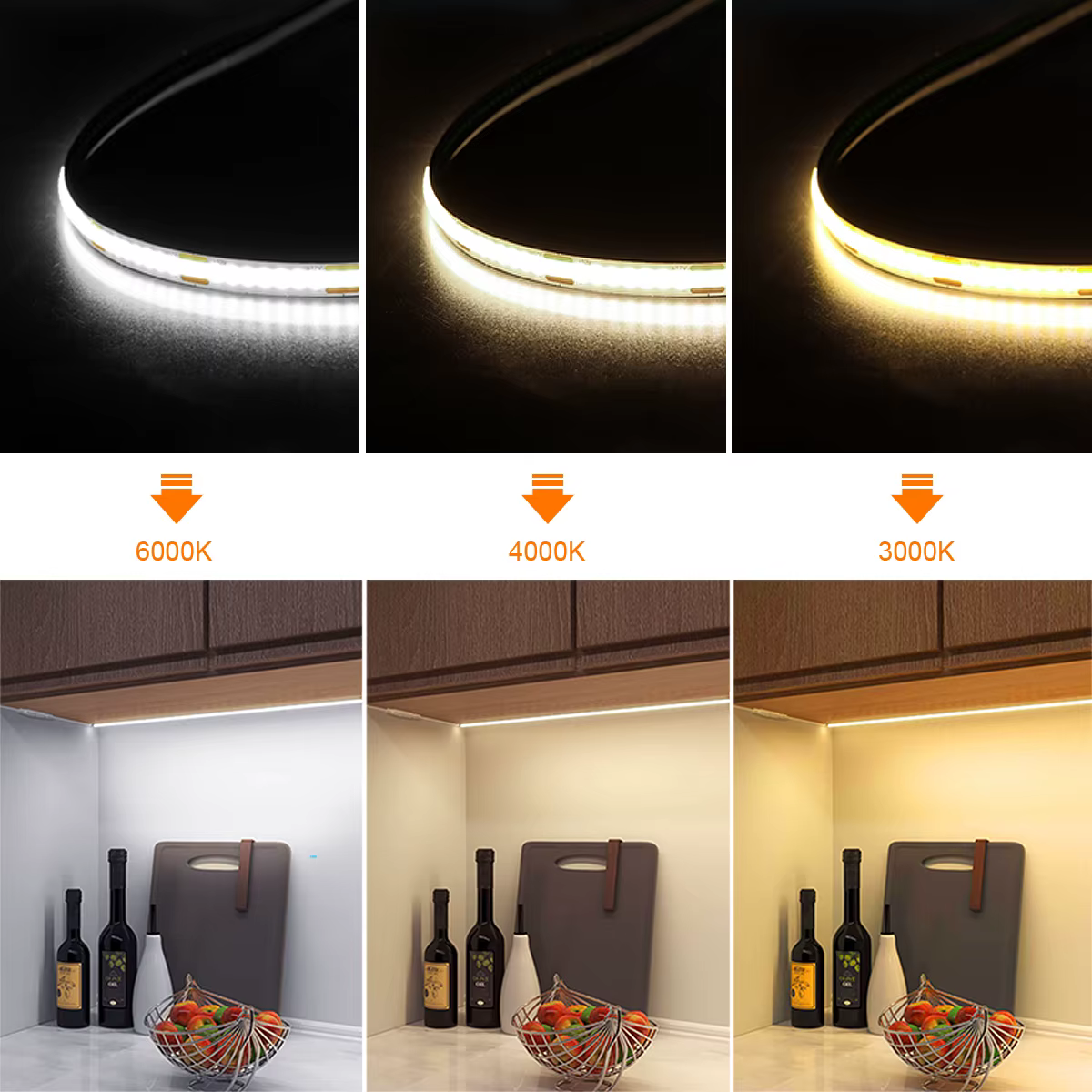 Bande lumineuse LED COB, 5M, 10M, 12V, 24V, 320 diodes/M, haute luminosité, barre LED Flexible FCOB,