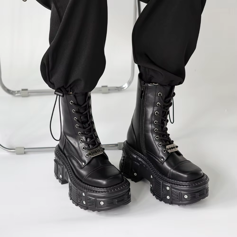 2026 nouveau Punk femmes plate-forme bottines femme Rock bout rond à lacets mode rétro grosses chaus
