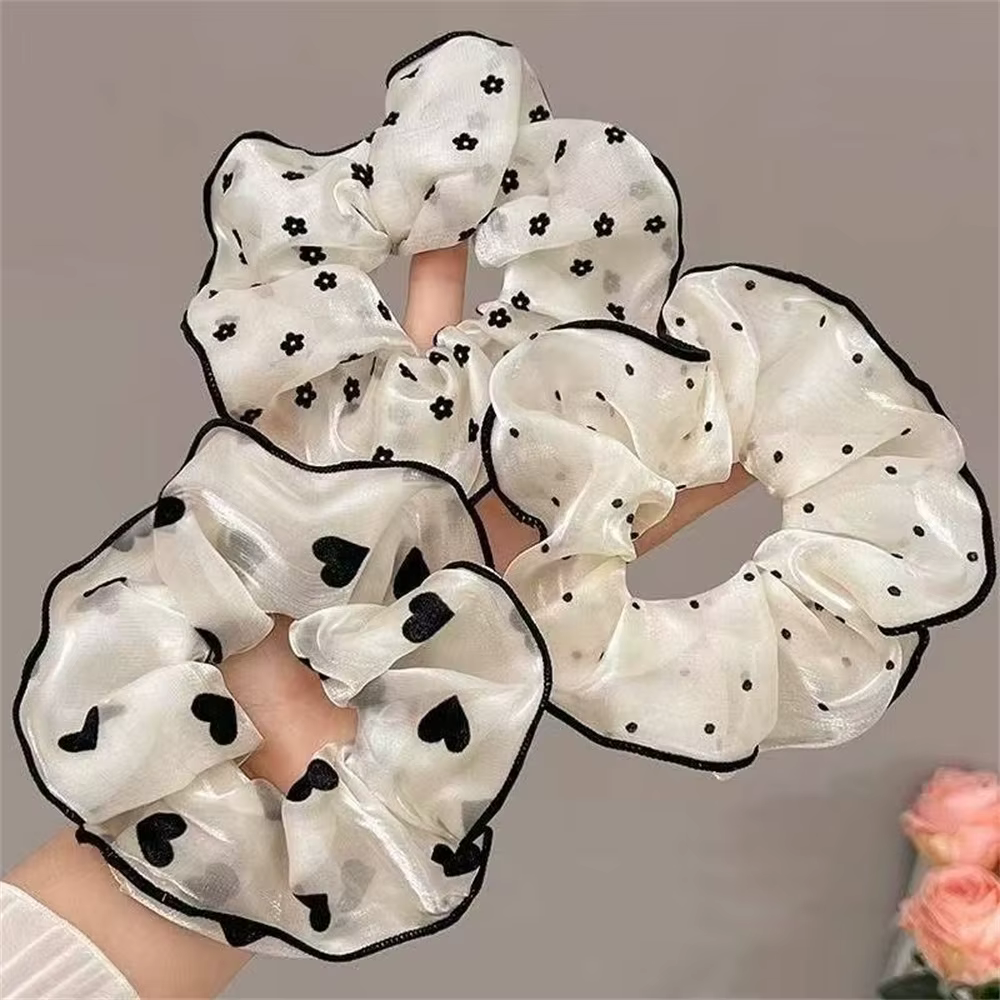 Chouchous en tissu doux minimaliste pour femmes, chouchous pour cheveux imprimés à pois floraux avec