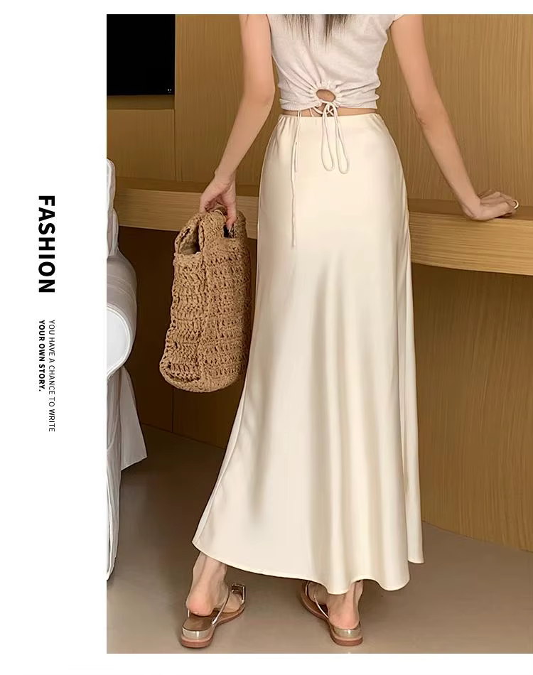 Jupe sirène en satin acétique pour femme, mode coréenne, taille haute élastique, jupes pour femmes p