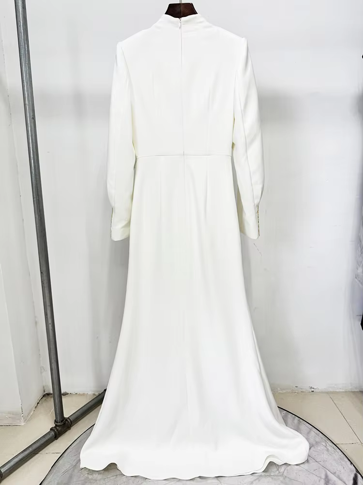 HIGH STREET Nouveauté 2026 Robe longue maxi de créateur pour femme, ornée de diamants et de perles,