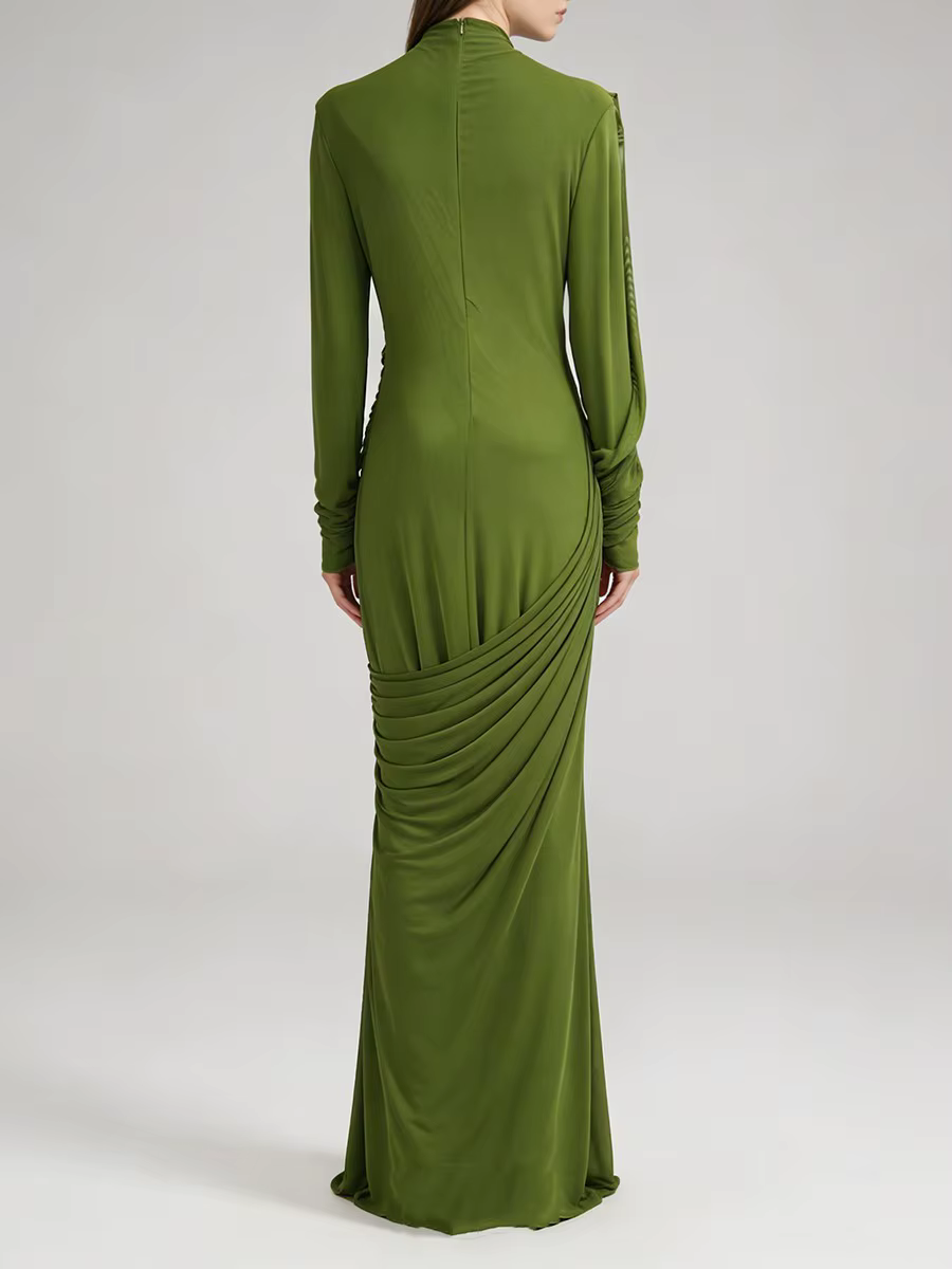 TWOTWINSTYLE Robes pour femmes, design amincissant à plis, style tendance, col montant, manches long
