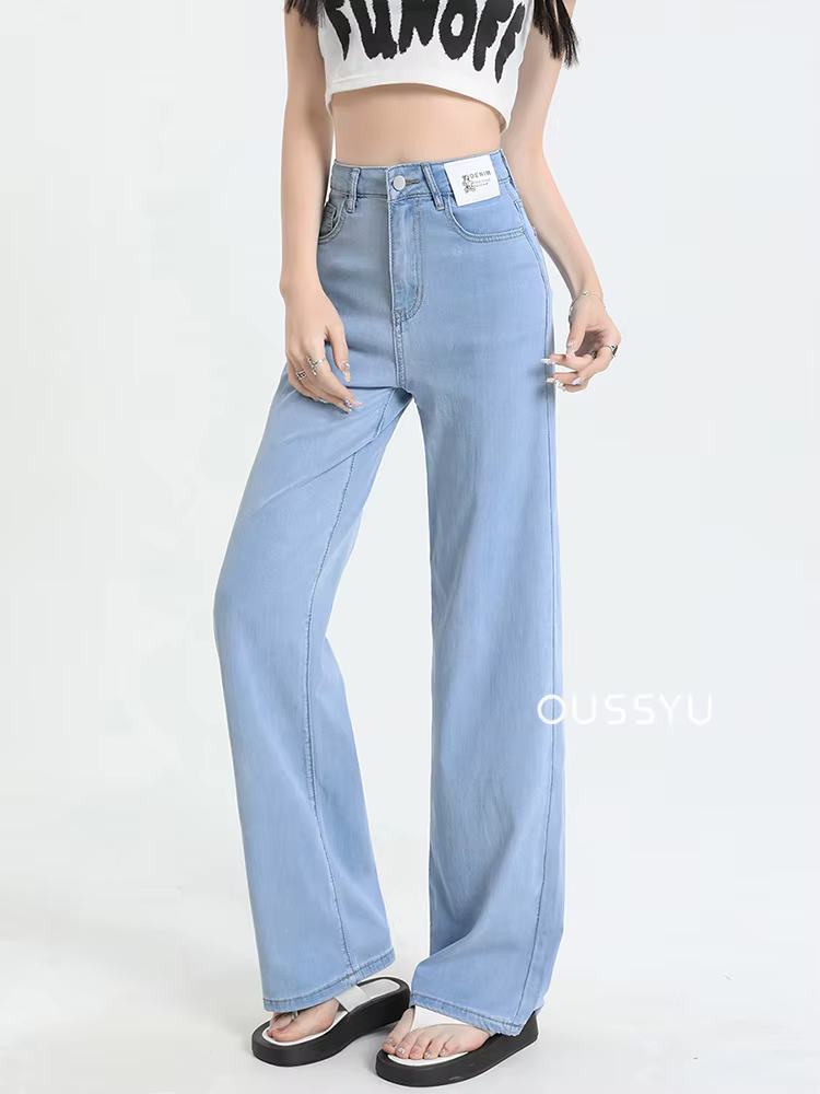 Jean Lyocell doux pour femmes, bleu, kaki, blanc, taille haute, droit, jambes larges, pantalon en De