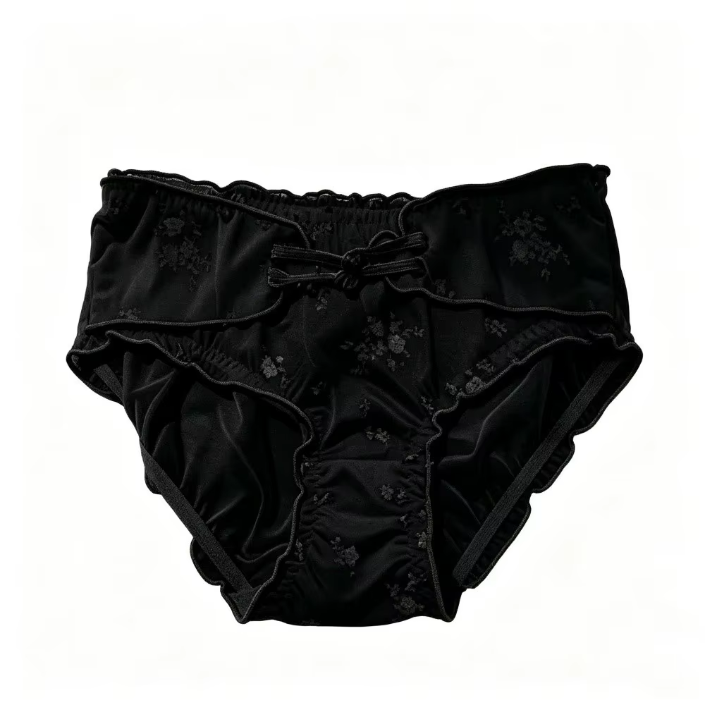 Culotte Femme Taille Basse en Soie Glacée Transparente avec Boucle et Volants Style Chinois – Linger
