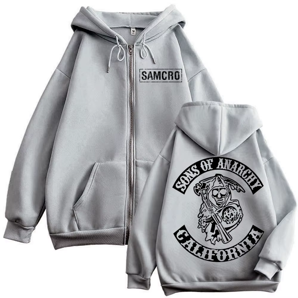 Sons of Anarchy – sweat à capuche avec fermeture éclair imprimée Double face pour hommes et femmes,