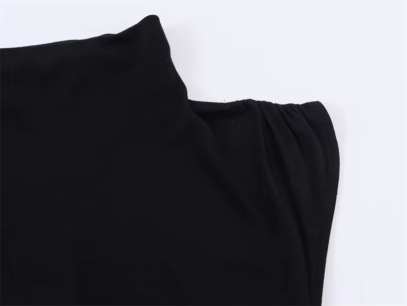 Haut pour femme, nouvelle collection printemps 2026, noir, manches courtes, col montant, asymétrique