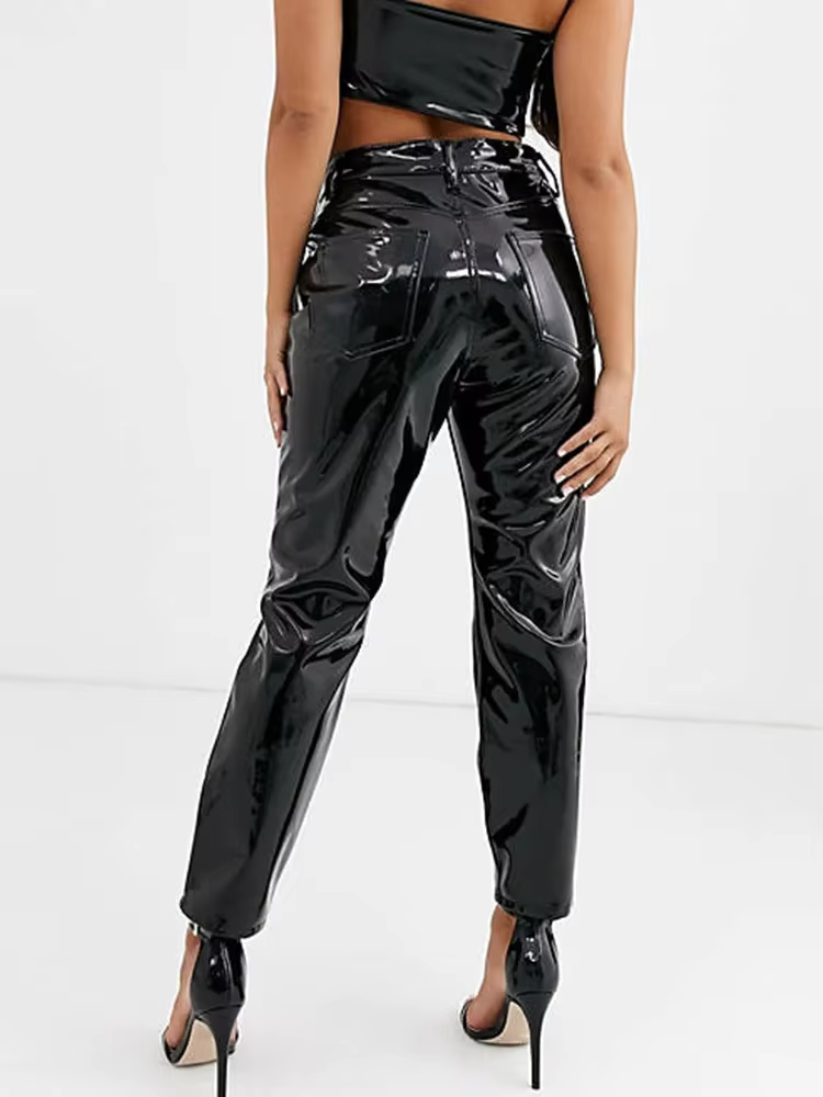 Pantalon crayon taille haute en cuir verni pour femmes, Leggings en Faux Latex, Slim, moulant, en PV