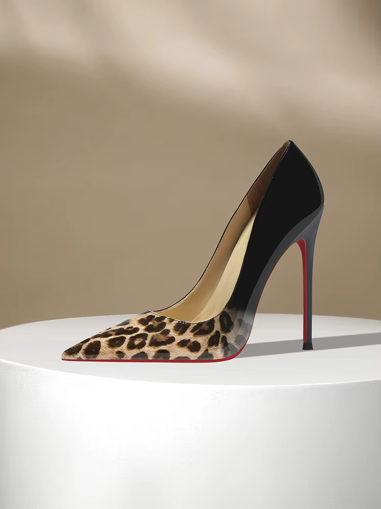Talons hauts à motif léopard dégradé pour femmes, talons fins, chaussures simples de tempérament Sex