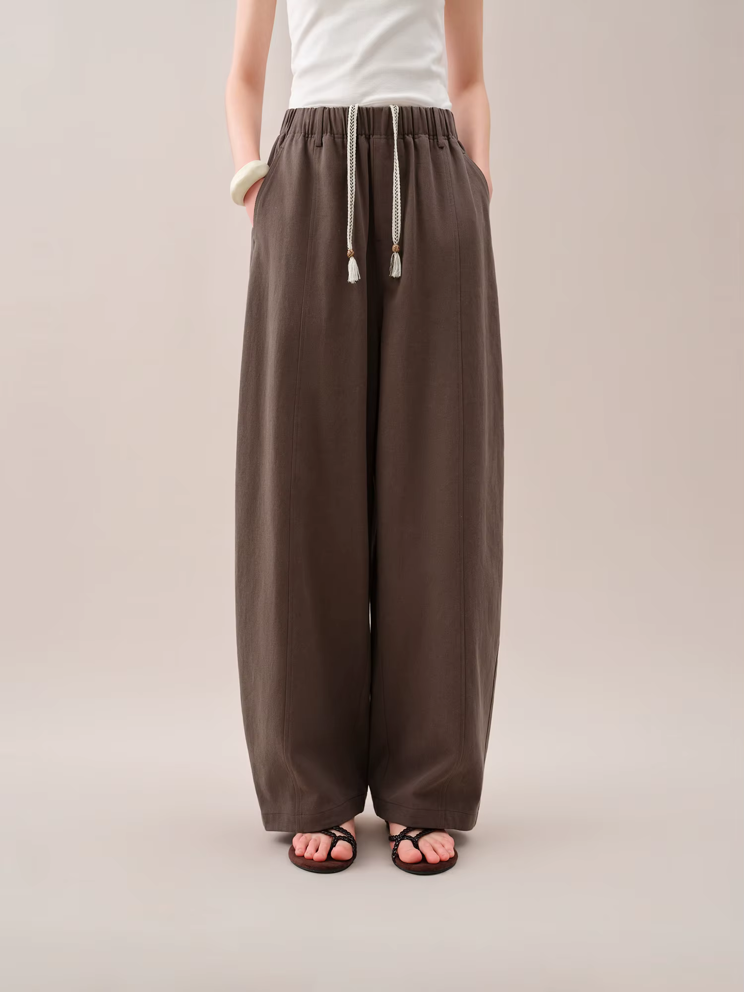 FSLE【Série Premium】Pantalon large décontracté pour femme, coupe ample, taille élastique, collection 