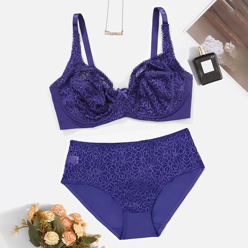BEAUWEAR femme grande taille dentelle ensemble de Lingerie soutien-gorge avec fil sans doublure minc