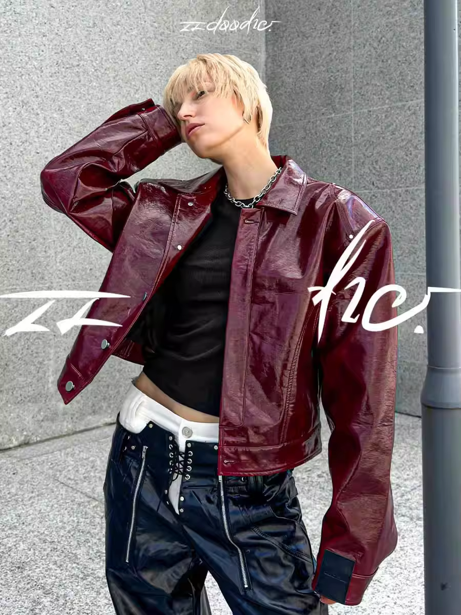Lautaro automne Cool court surdimensionné veste en cuir Pu femmes épaulettes fermeture éclair de hau