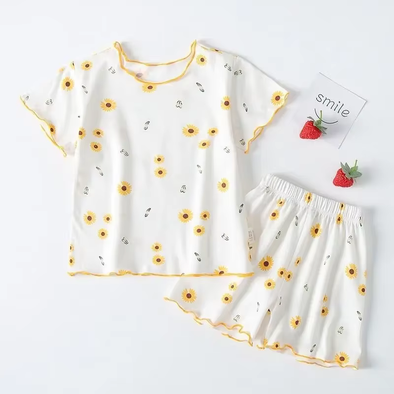 Ensemble pyjama d'été pour filles, imprimé fraises, short et t-shirt pêches roses, vêtements d'intér