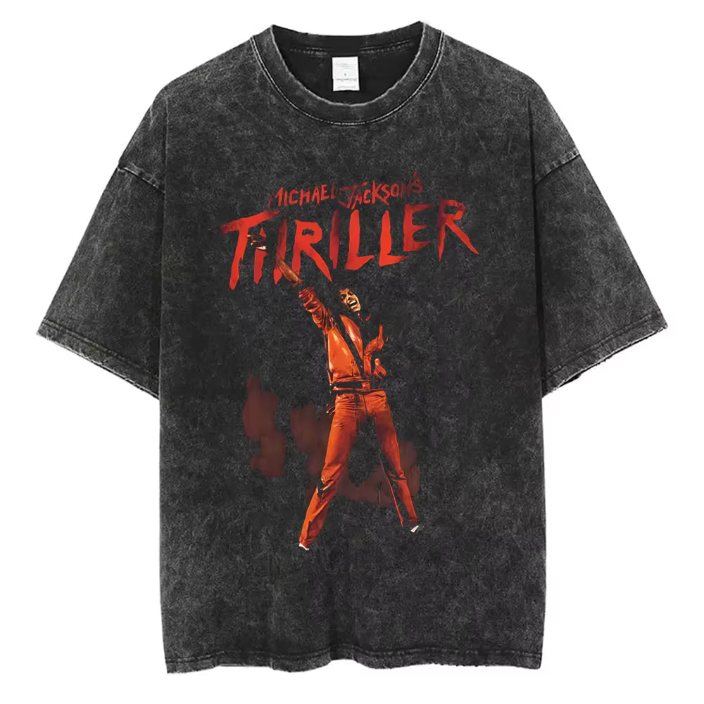 T-shirt vintage lavé avec graphisme de Michael Jackson pour hommes et femmes, t-shirts classiques ré