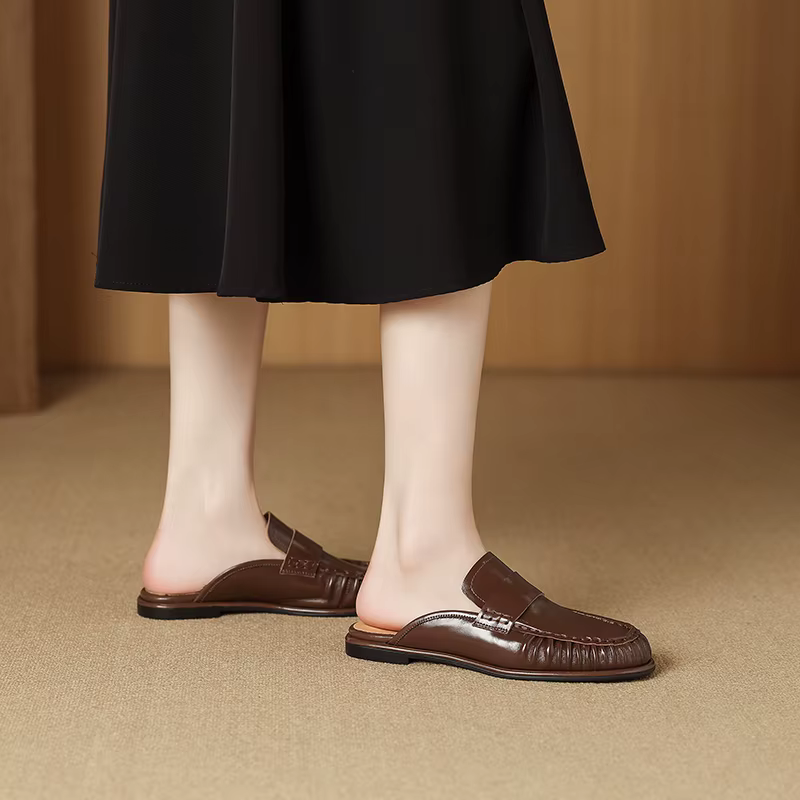 Sandales à enfiler pour femmes 2026 en cuir de vachette véritable, style rétro, confortables, taille