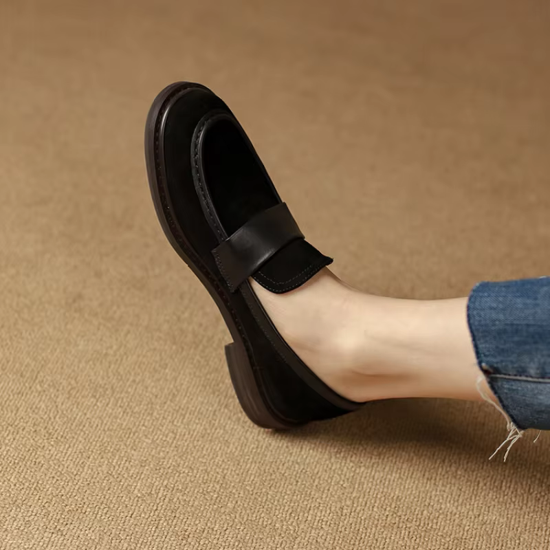 Mocassins en daim pour femmes, chaussures plates à enfiler en cuir véritable beige, mocassins de mar