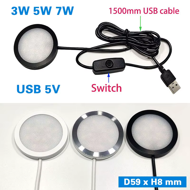 Projecteur LED USB 5V, Mini lampe d'armoire Ultra-mince avec interrupteur 3w 5w 7w, affichage de bij