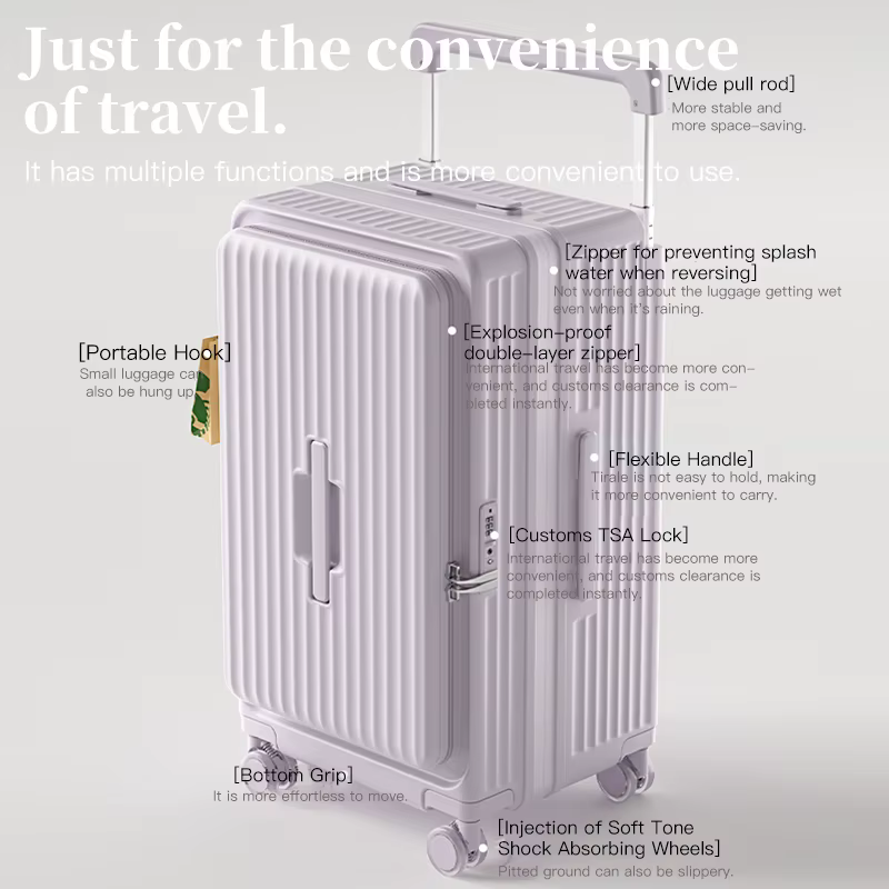 Bagage extensible de grande capacité, valise trolley épaisse à ouverture frontale, valise de voyage 