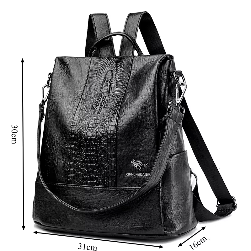 Sac à dos en cuir à motif crocodile pour femmes, sacs d'école pour filles, sac à dos de grande capac