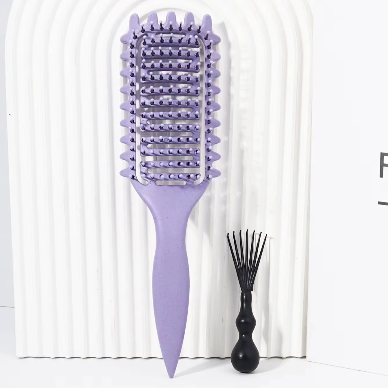 Brosse de coiffure bouclée ajourée avec ensemble de nettoyage de peigne, réduisant les frisottis et