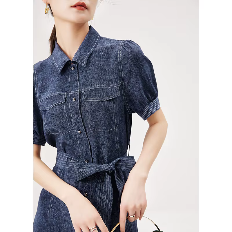 Robe d'été pour femme avec imprimé denim, poids lourd, conception de ceinture, fouet, nouveau, Hangz