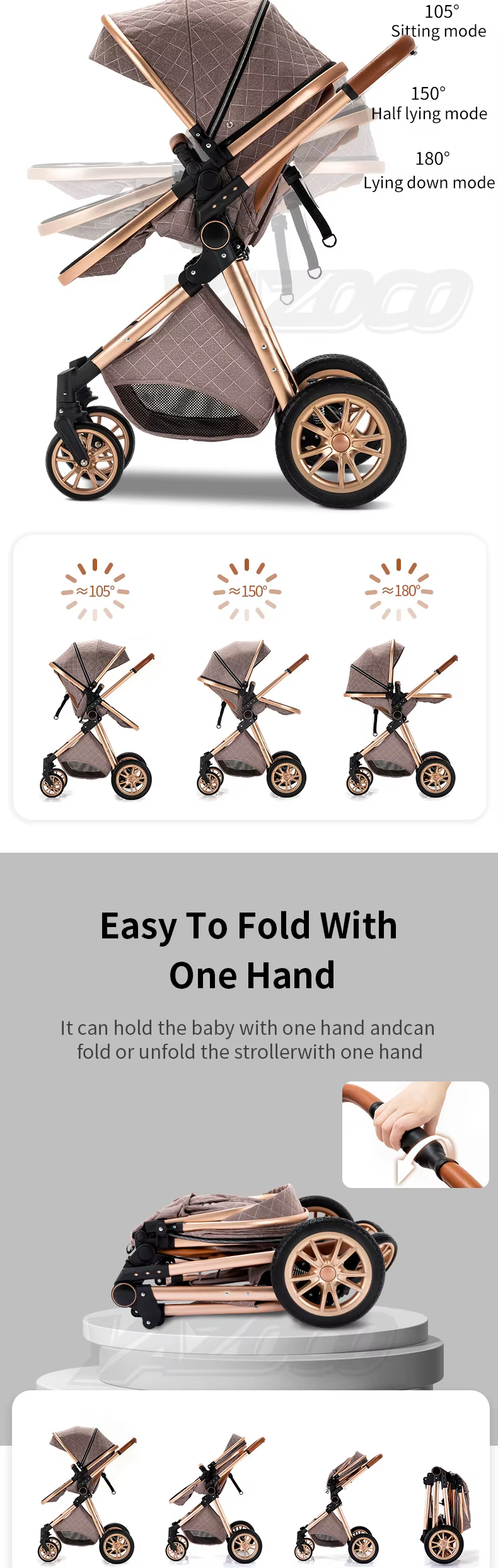 Poussette bébé 3 en 1, système de voyage, landau léger pour nouveau-nés, tout-terrain, compacte et p