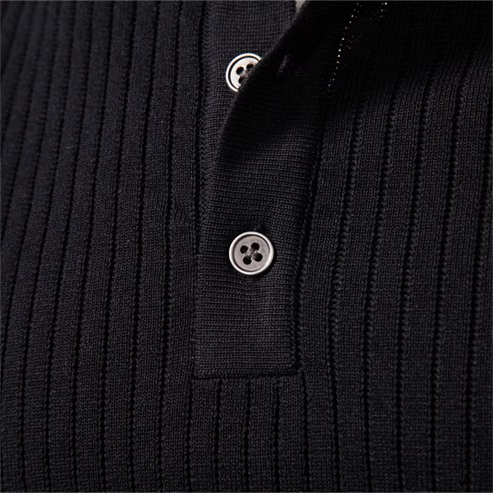 AIOPESON bouton patte Polo hommes côtelé rayure à manches longues coupe contemporaine minimaliste au