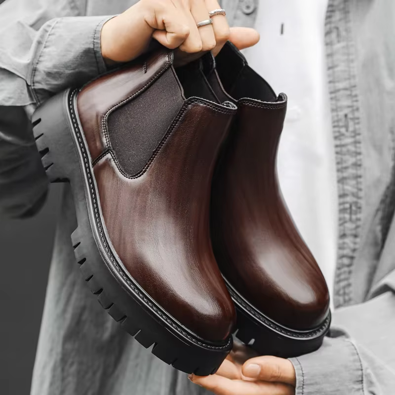 Bottes en cuir à l'offre elles optiques pour hommes, fourrure formelle d'affaires, courtes, style br