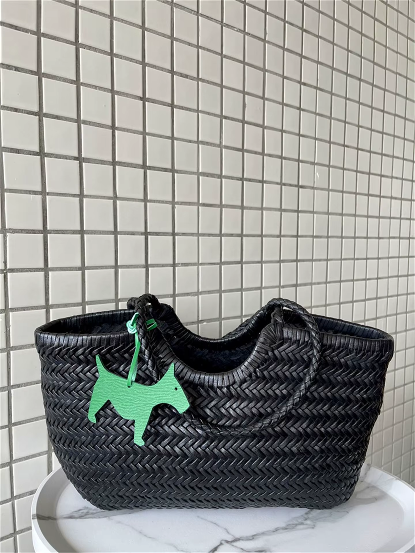 Sac tissé en cuir de vachette fait main français, sac cabas vintage à bandoulière unique, sac de cou