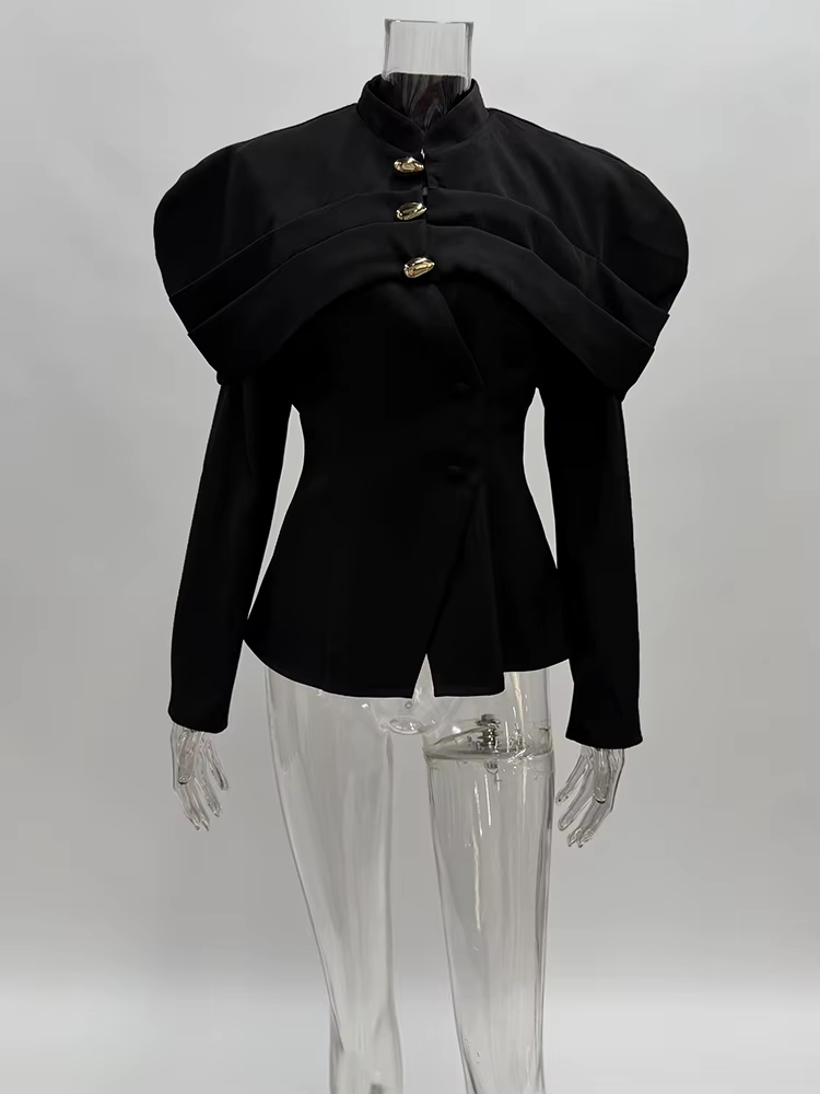 Trendix noir élégant Blazer pour femmes 2025 automne mode boutons dorés Patchwork veste manteau fête