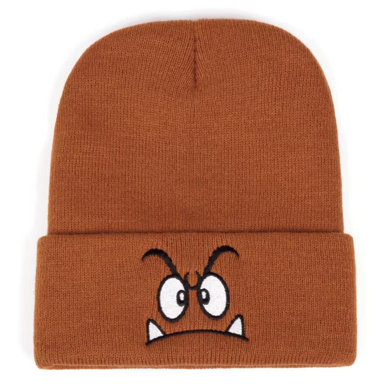 Chapeau tricoté brodé à expression en colère, chapeau en laine chaud pour les événements sportifs de