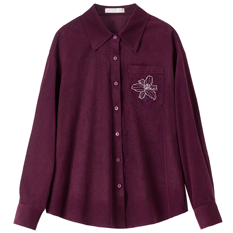 Chemise en velours côtelé de coton SENTUBILA pour femme, collection automne 2026, décontractée, brod