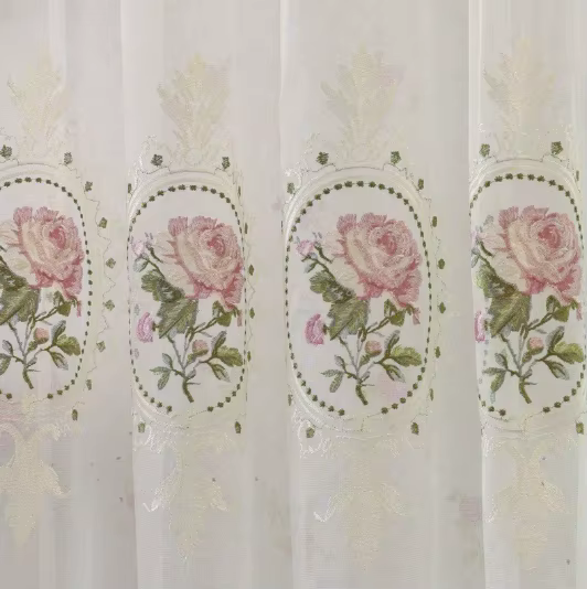 Rideau en Tulle brodé de pivoines de luxe américain, pour salon, broderie de fleurs européennes élég