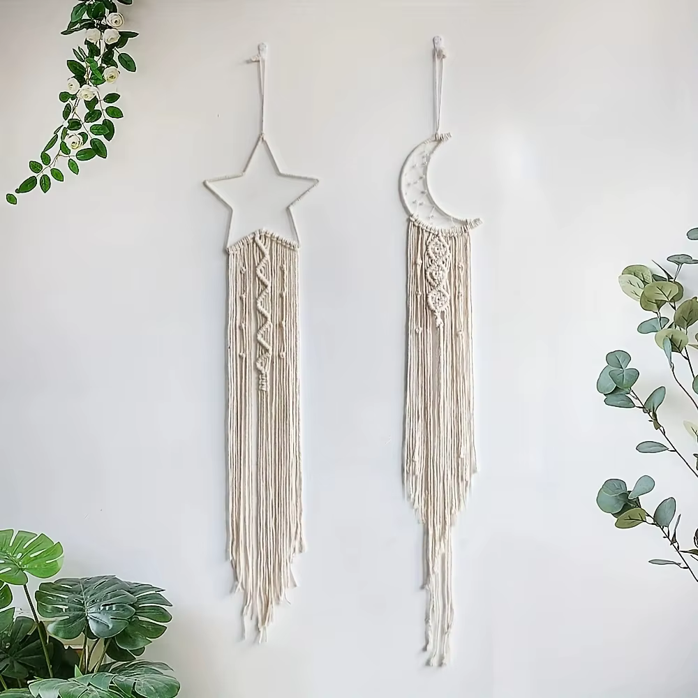 Pendentif tissé étoile et lune, décoration d'intérieur, pendentif de chambre à coucher, cadeau de va